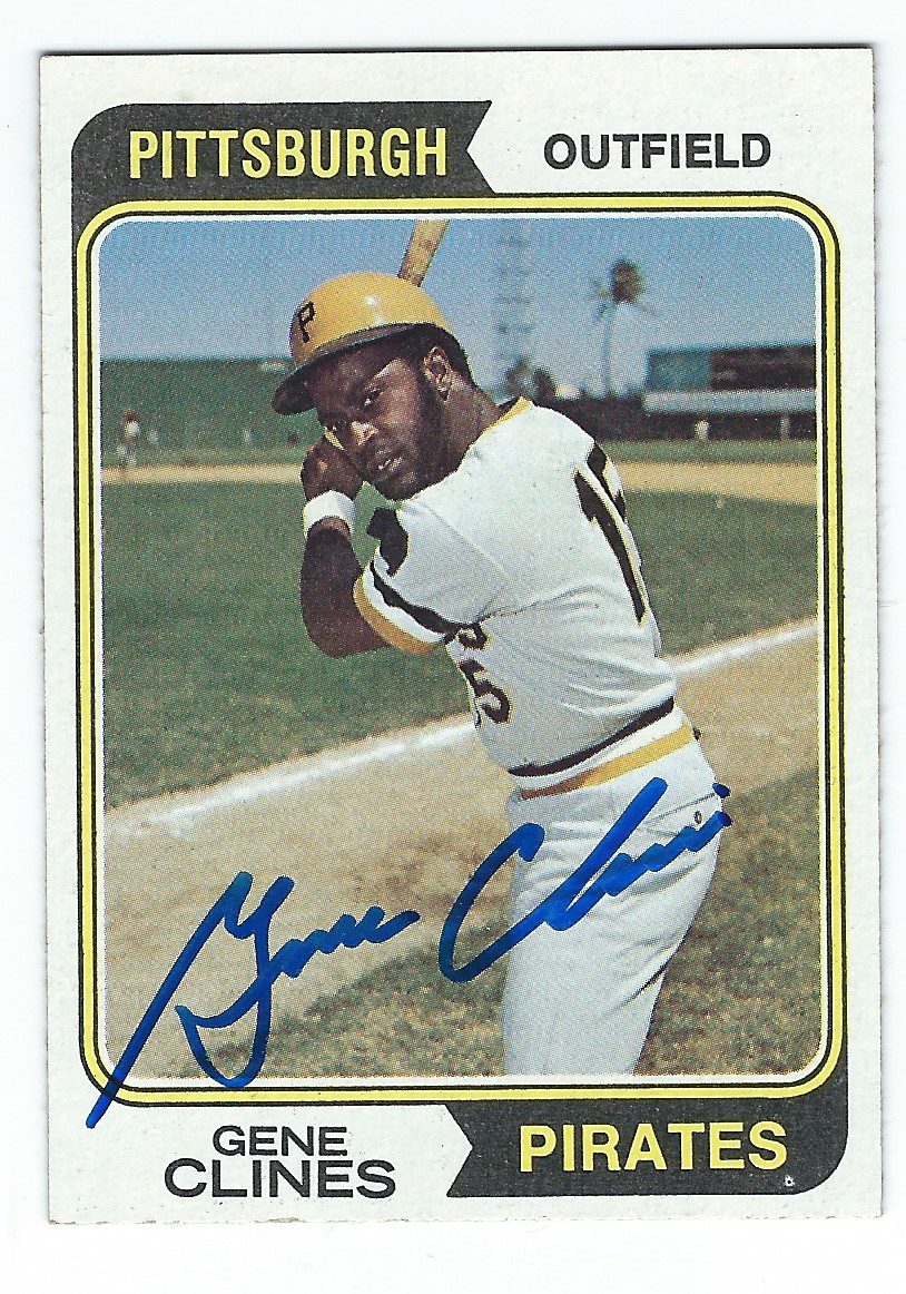 Autographed GENE CLINES Pittsburgh Pirates 1974 Topps  Card