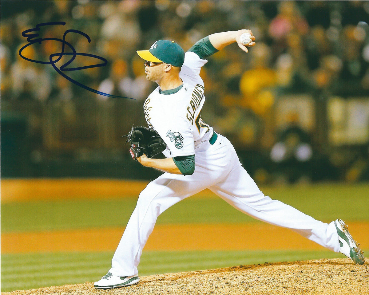 AUTOGRAPHED EVAN SCRIBNER 8X10 Oakland A's Photo