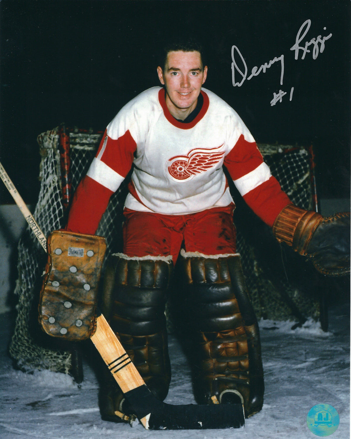Autographed DENNIS RIGGIN 8X10 Detroit Red Wings Photo