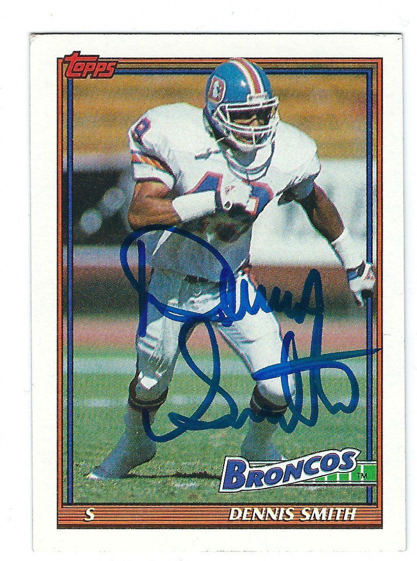 Autographed 1991 TOPPS Dennis Smith Denver Broncos Football Card #556 w/COA