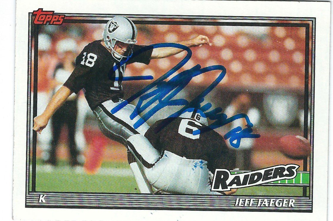 Autographed 1991 TOPPS Jeff Jaeger Oakland Raiders Card #106 w/COA