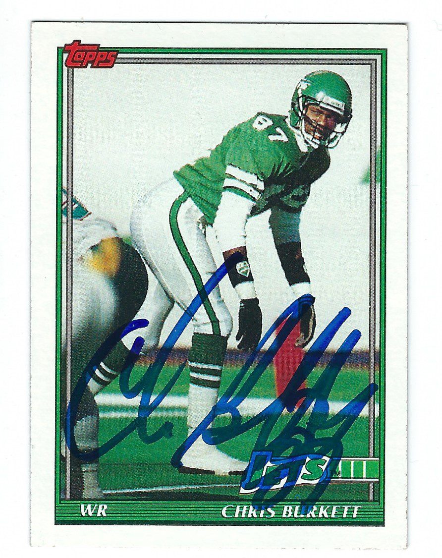 Autographed 1991 TOPPS Chris Burkett New York Jets Football Card #465 w/COA