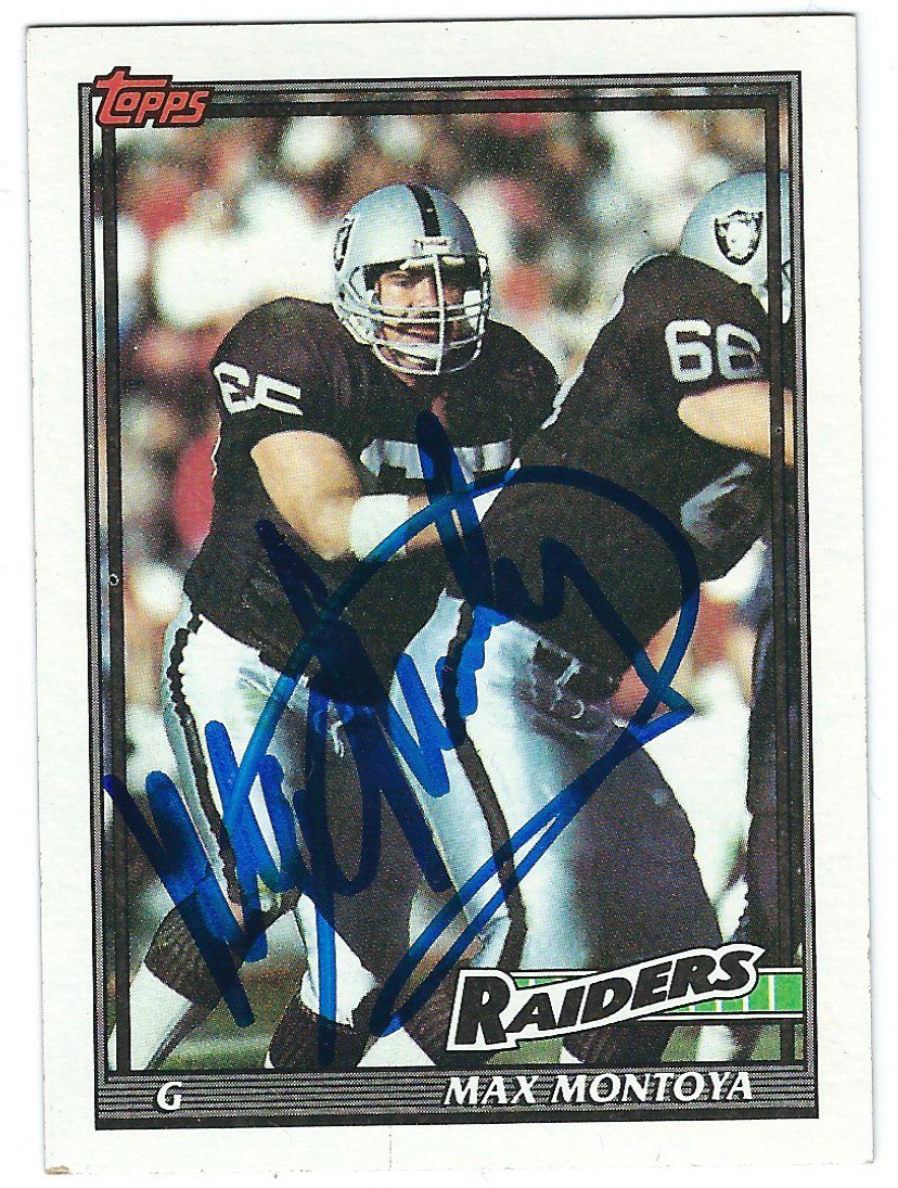 Autographed 1991 TOPPS  Max Montoya Oakland Raiders Card #100 w/COA