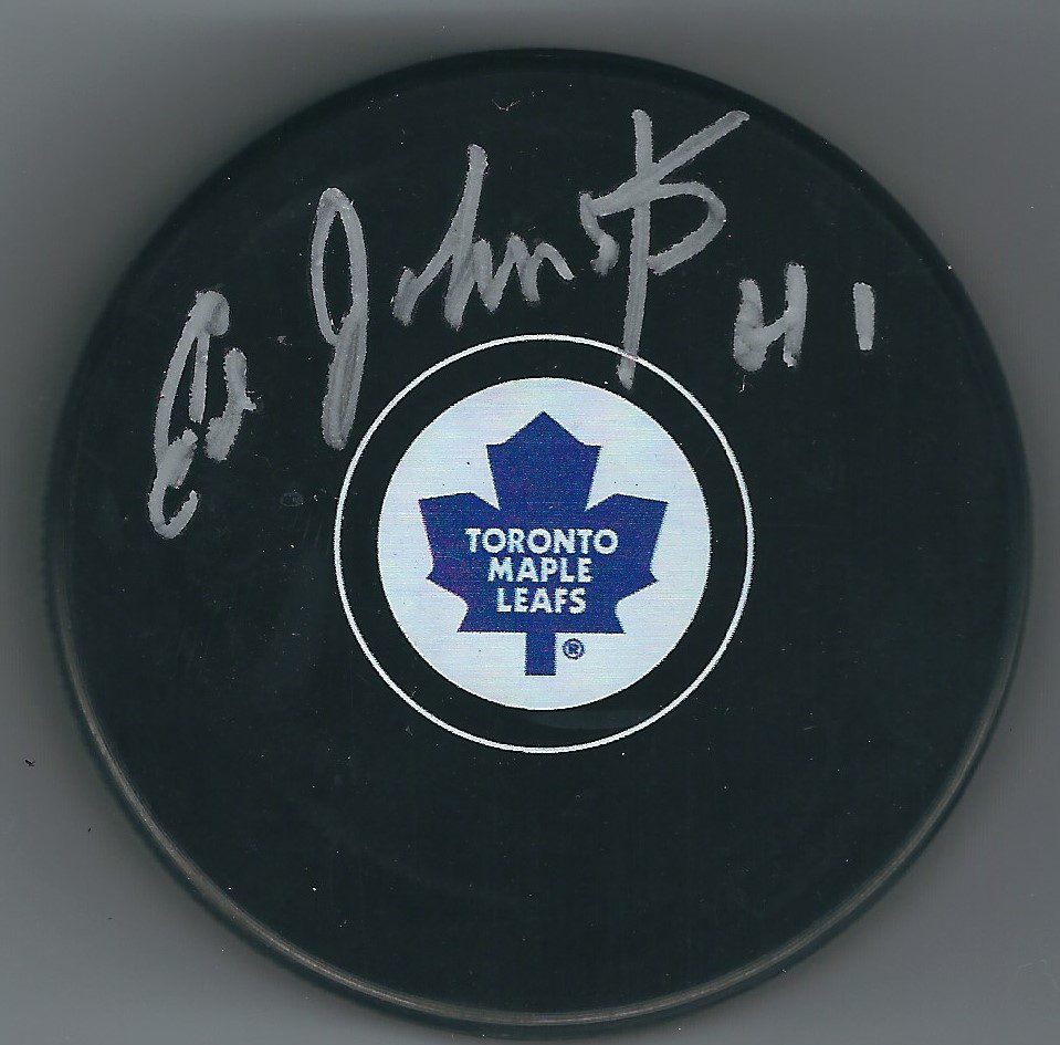 Autographed ED JOHNSTON Toronto Maple Leafs Hockey Puck