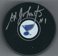Autographed ED JOHNSTON St. Louis Blues Hockey Puck