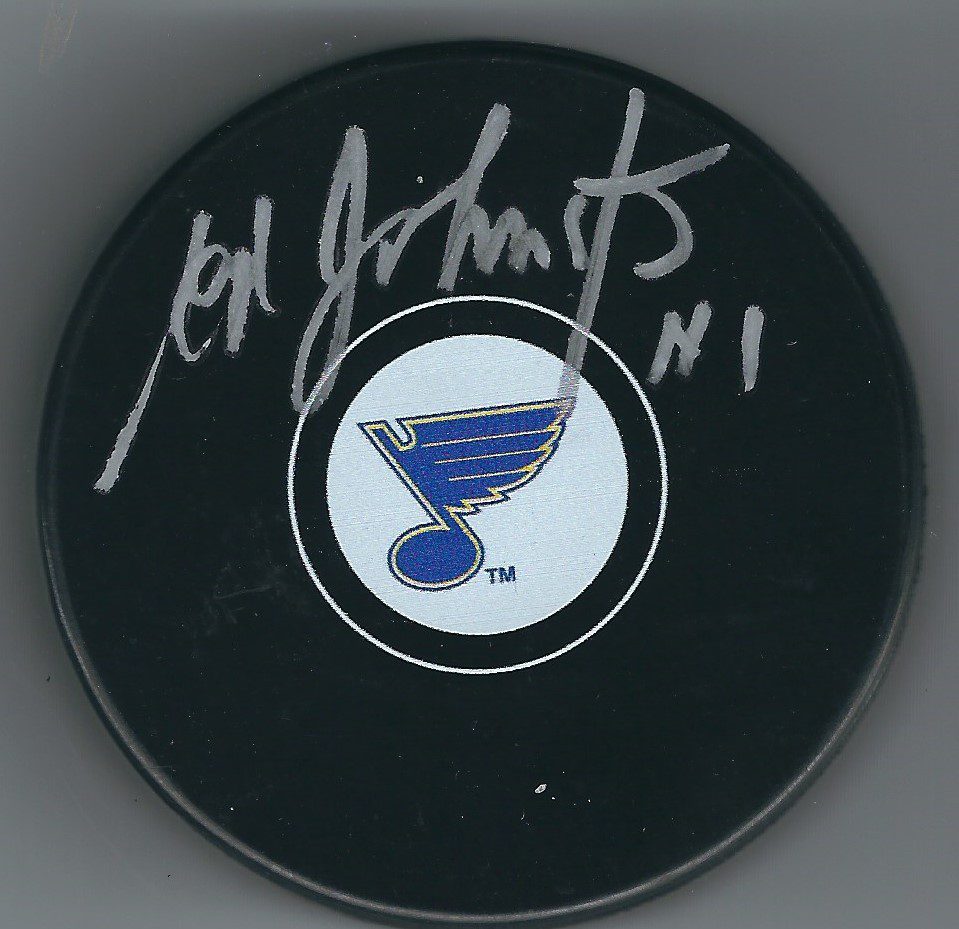 Autographed ED JOHNSTON St. Louis Blues Hockey Puck
