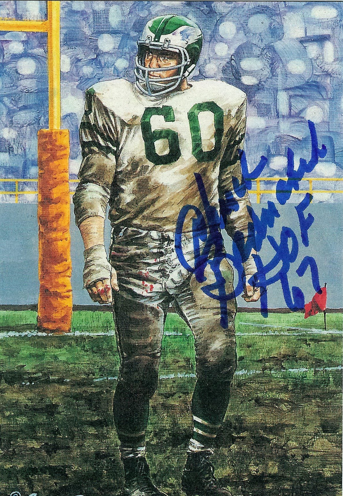 Autographed Chuck Bednarik Goal Line Art Card