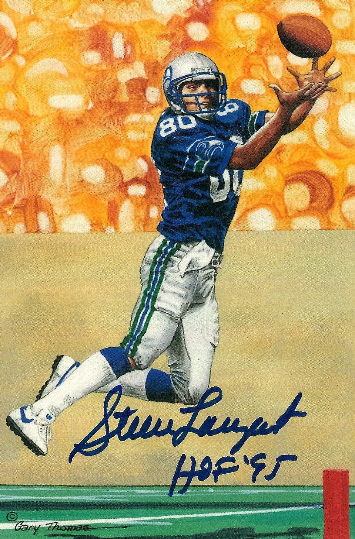 Autographed Steve Largent Goal Line Art Card
