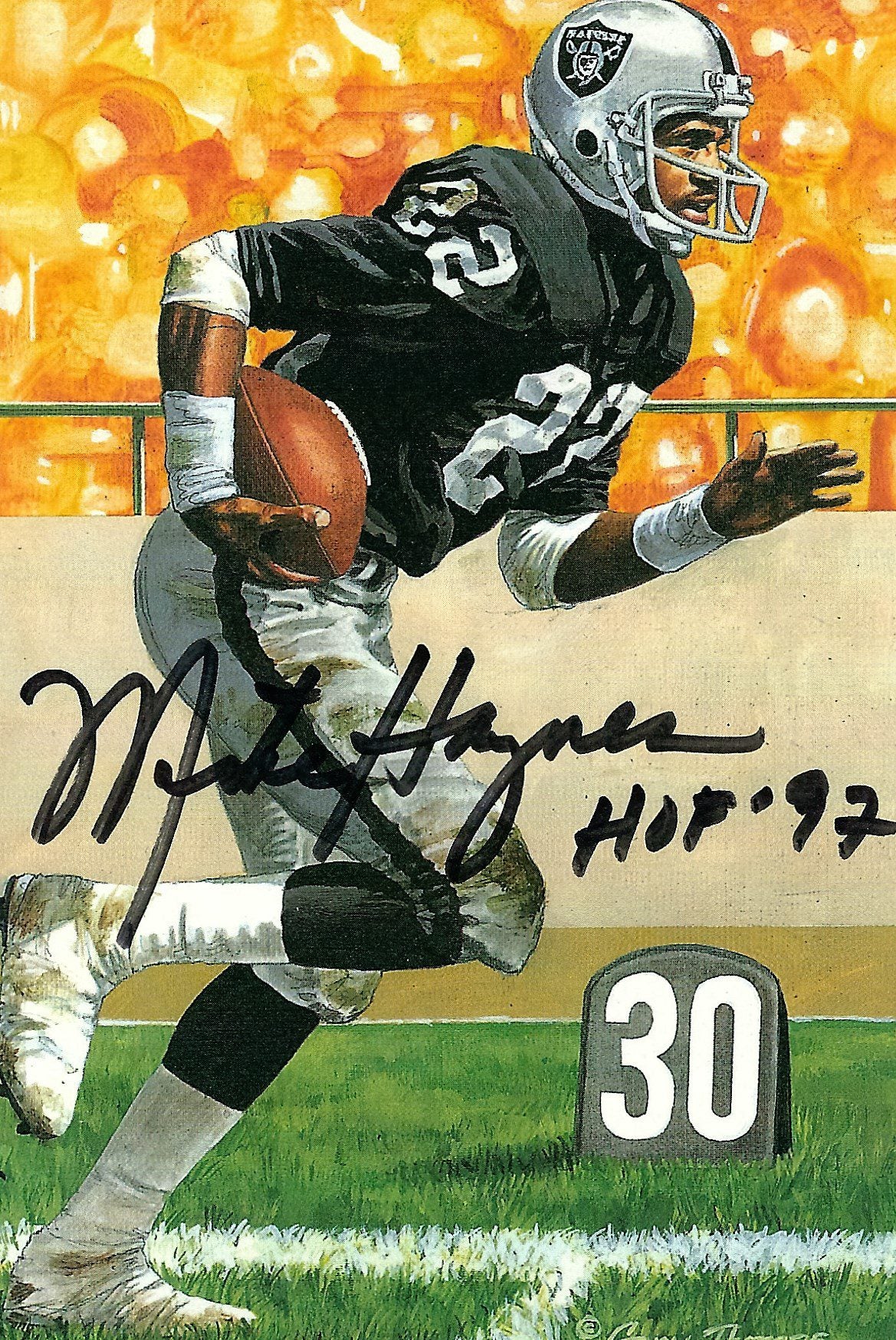 Autographed Mike Haynes Goal Line Art Card