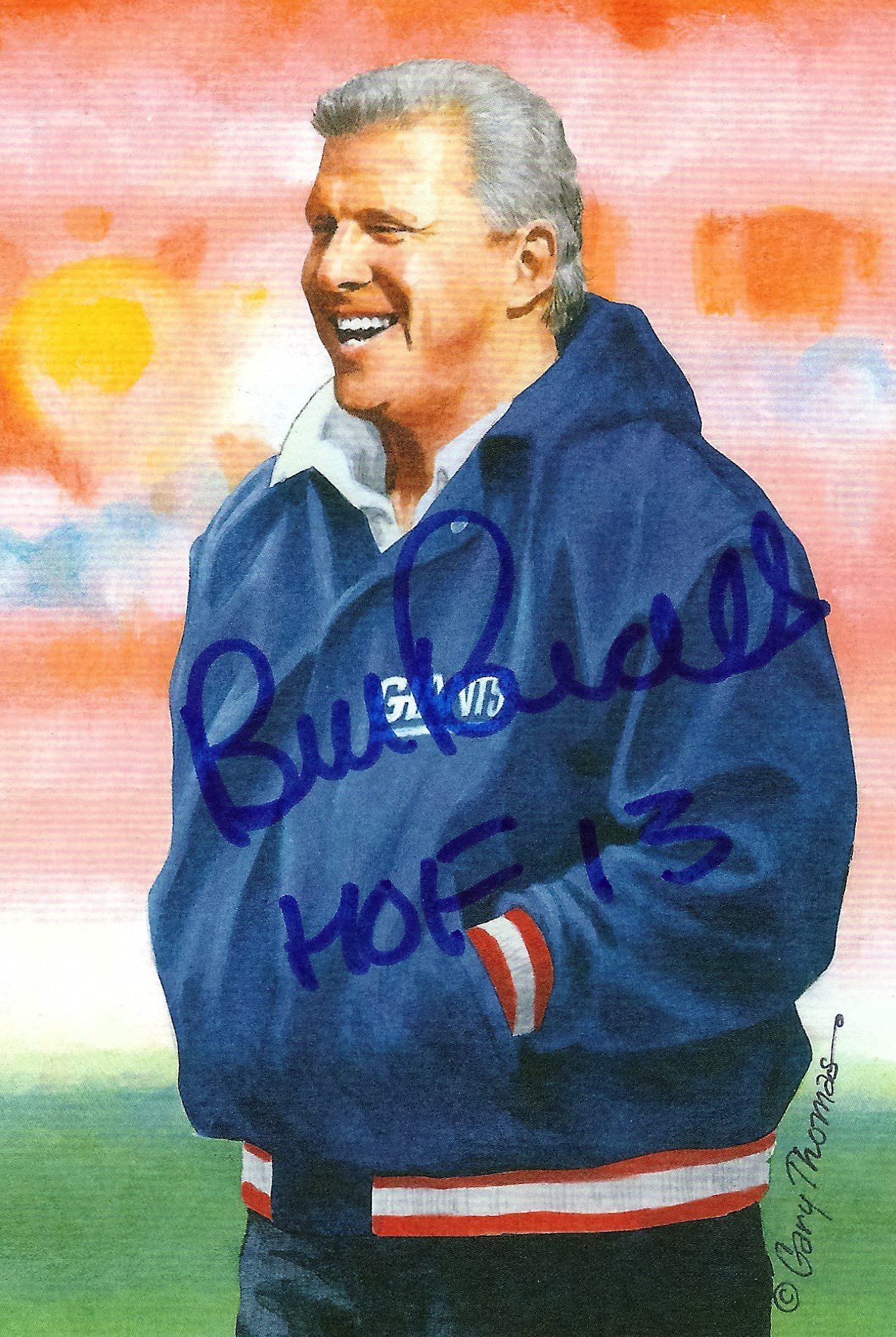 Autographed Bill Parcells Goal Line Art Card