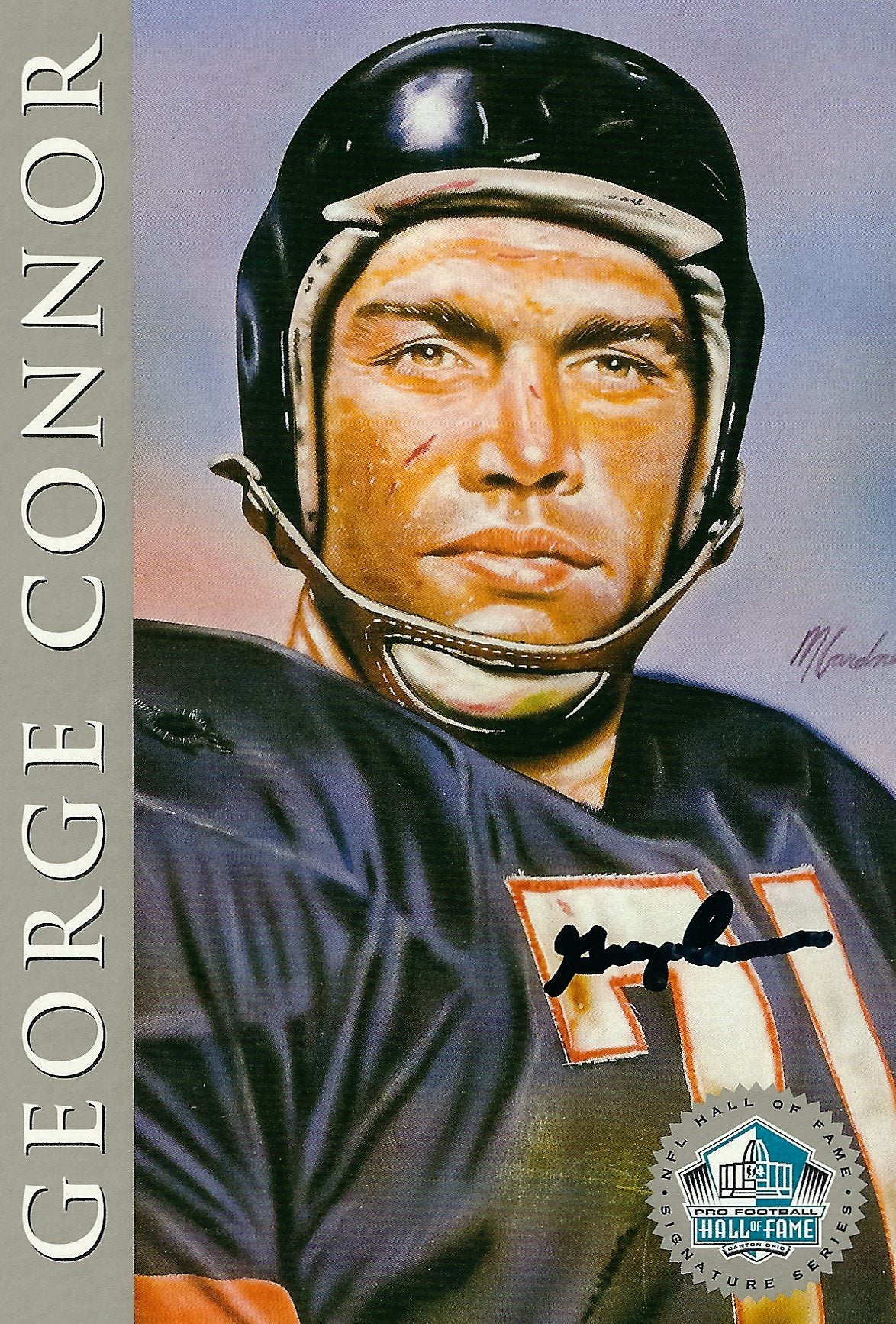 Autographed George Connor Chicago Bears Ron Mix Hall of Fame Postcard