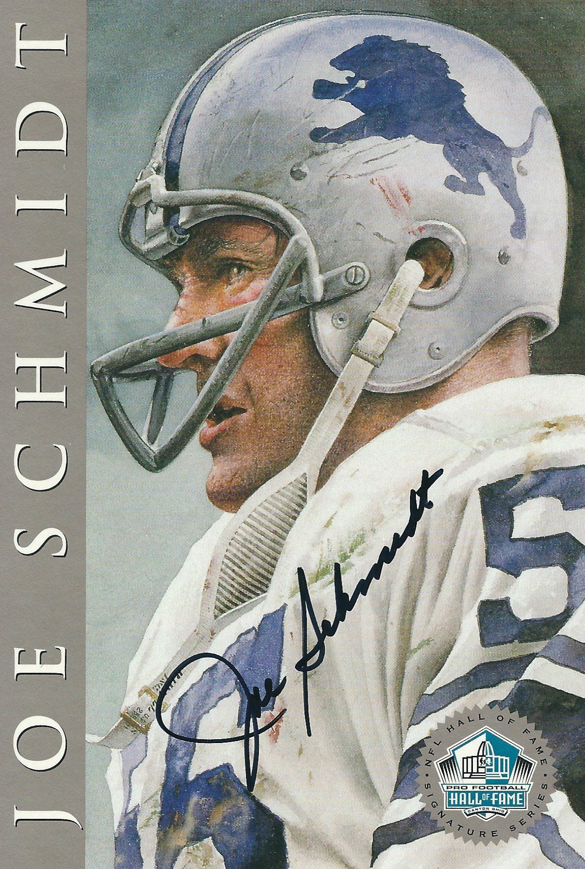 Autographed Joe Schmidt Detroit Lions Ron Mix Hall of Fame Card with COA