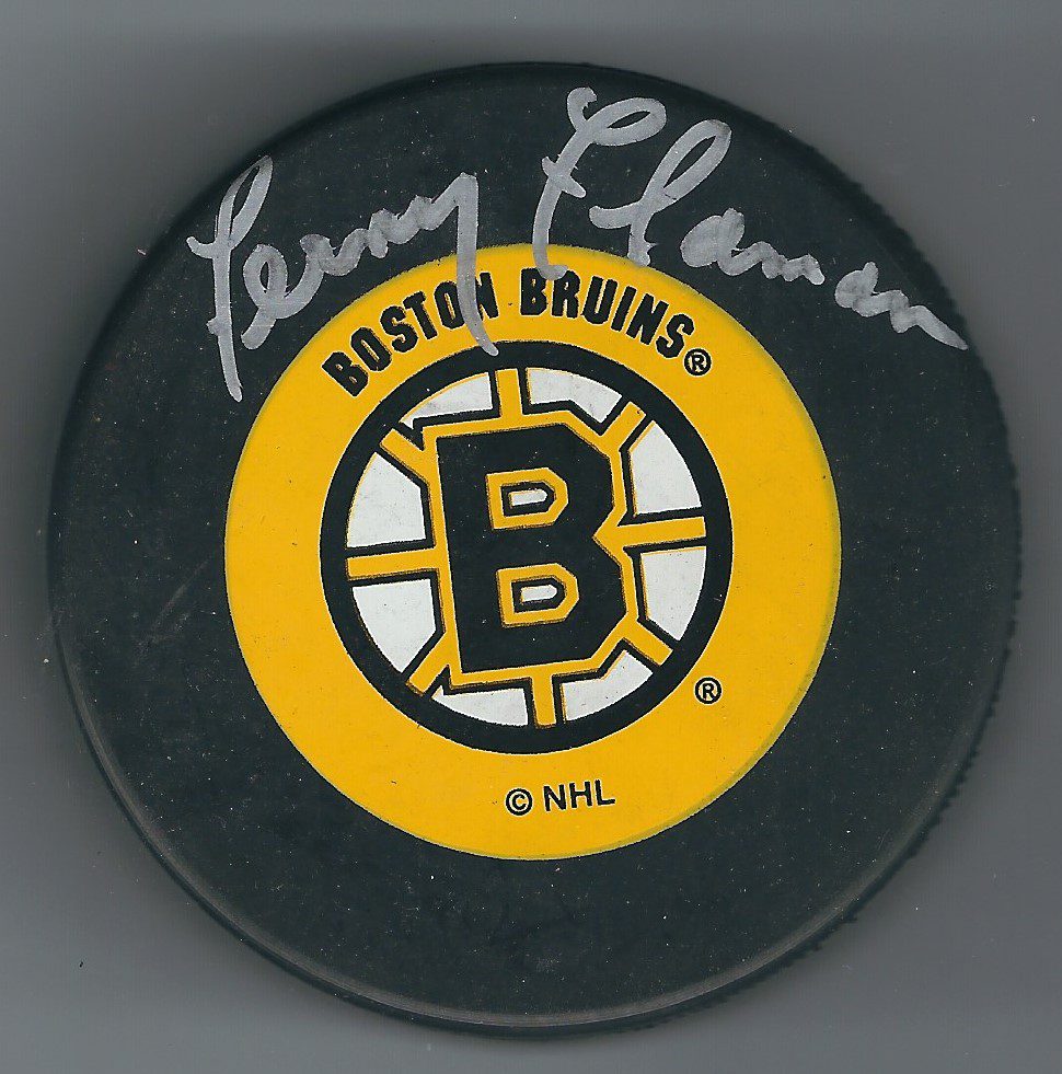 Autographed FERN FLAMAN Boston Bruins Hockey Puck
