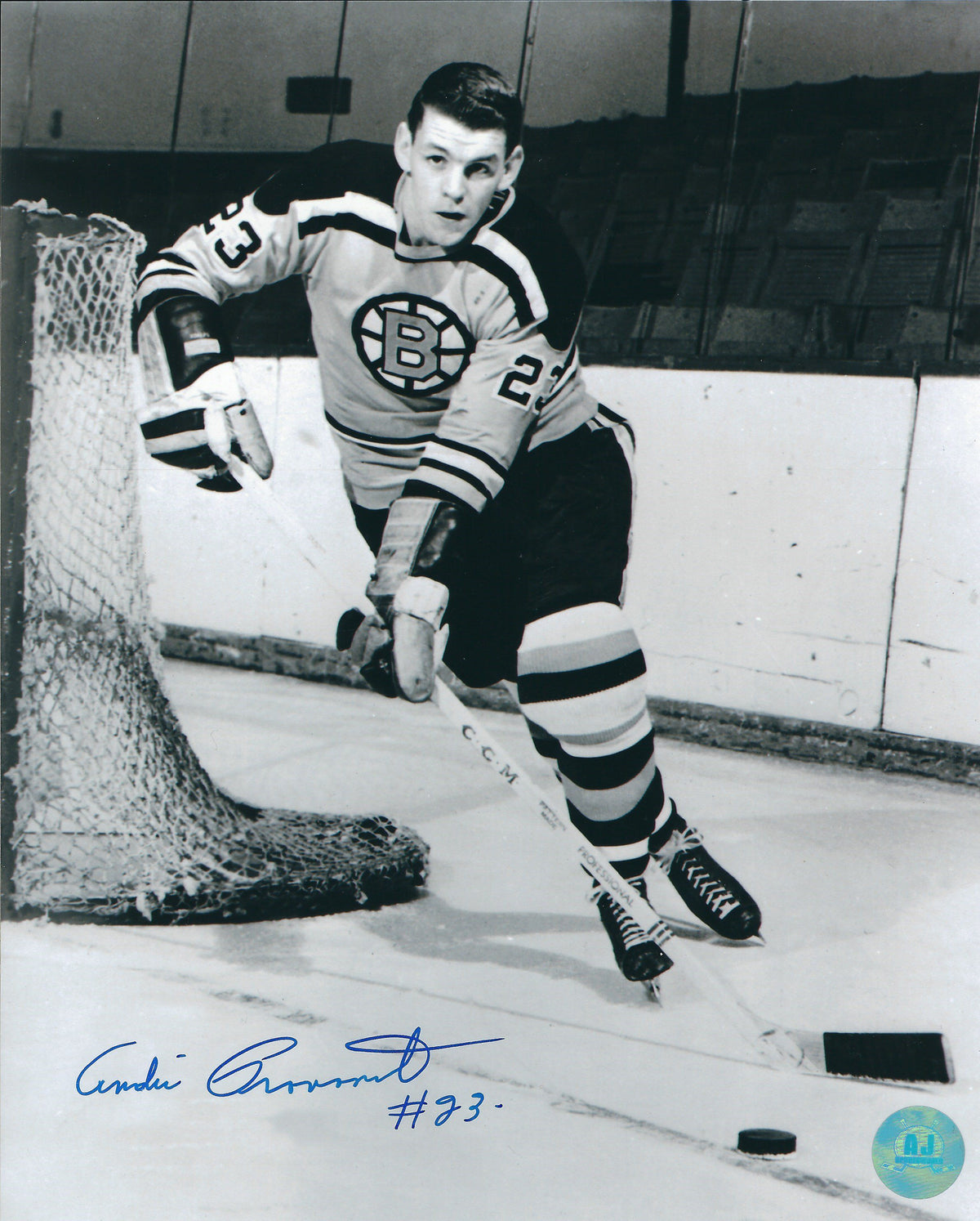Autographed ANDRE PRONOVOST 8X10 Boston Bruins  Photo