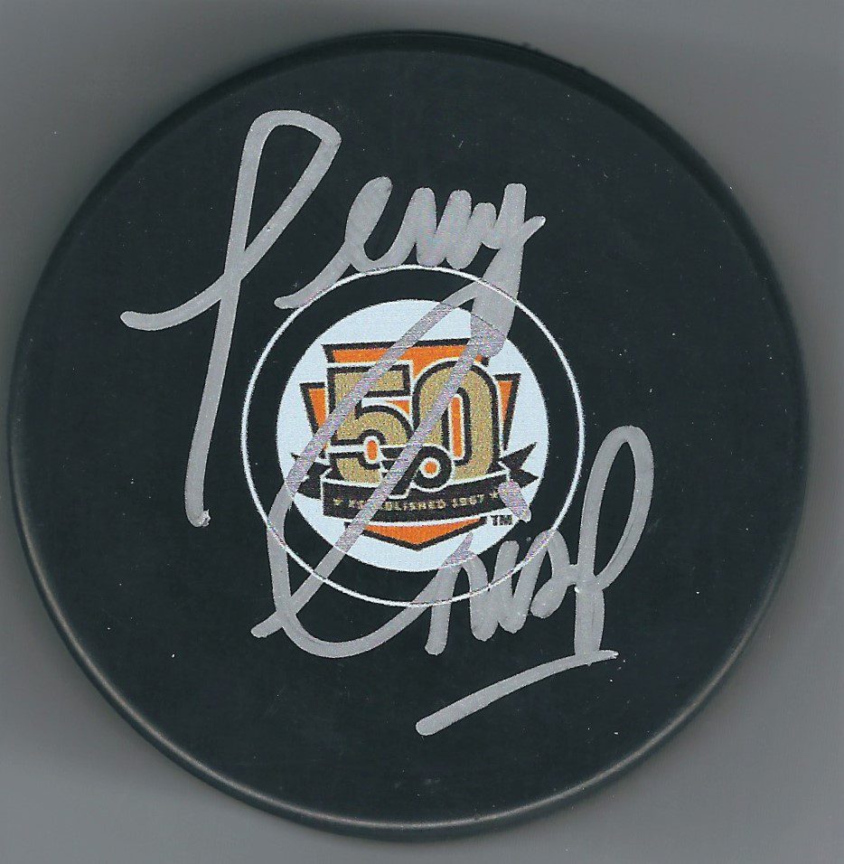Autographed TERRY CRISP Philadelphia Flyers 50th Anniversary Hockey Puck