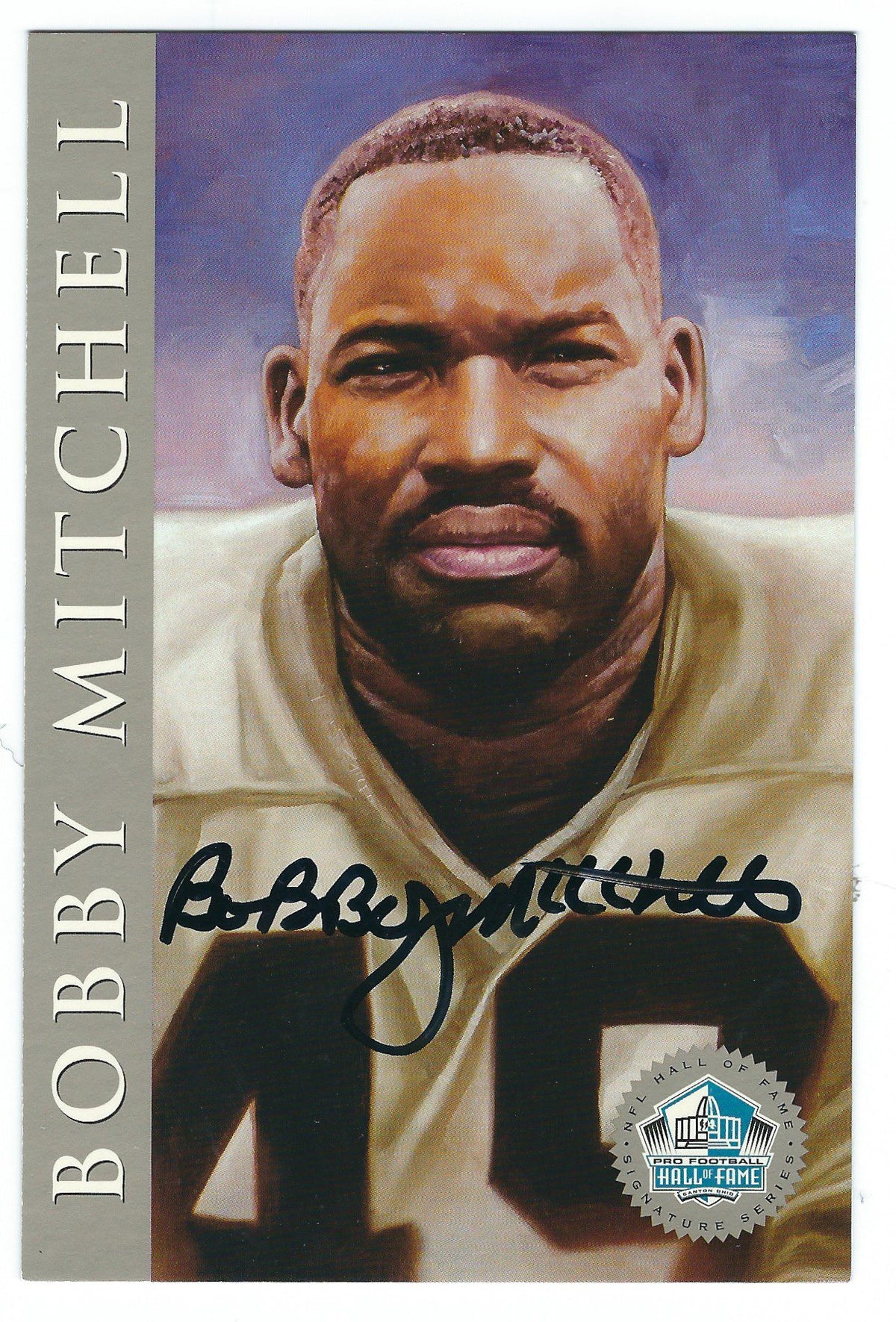Autographed Bobby Mitchell Washington Redskins Ron Mix Hall of Fame Card with COA