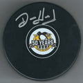 Autographed DENIS HERRON Pittsburgh Penguins 50th Anniversary Hockey Puck