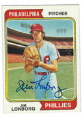 Autographed JIM LONBORG Philadelphia Phillies 1974 Topps  Card