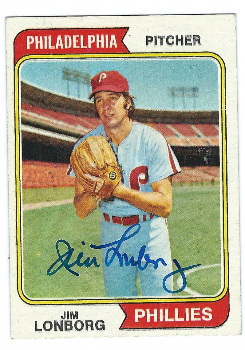 Autographed JIM LONBORG Philadelphia Phillies 1974 Topps  Card