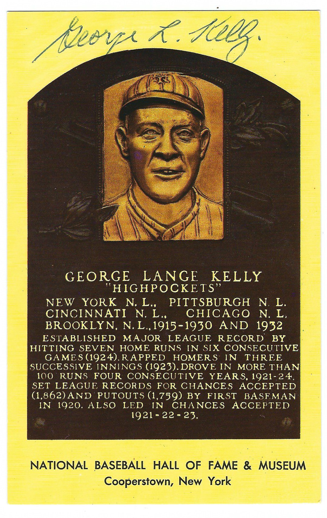 George Kelly Hall of Fame Gold Plaque