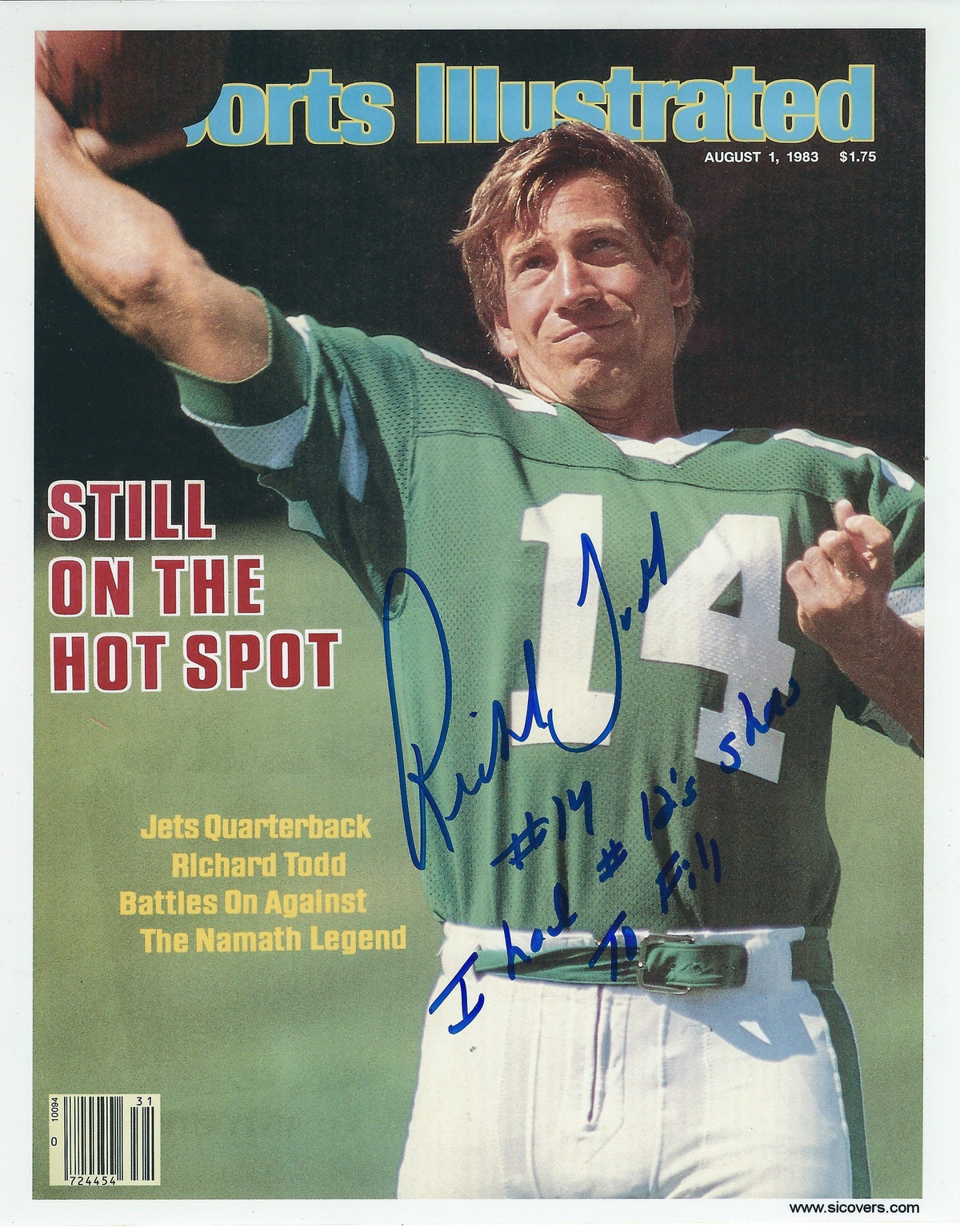Autographed RICHARD TODD 8X10 New York Jets photo