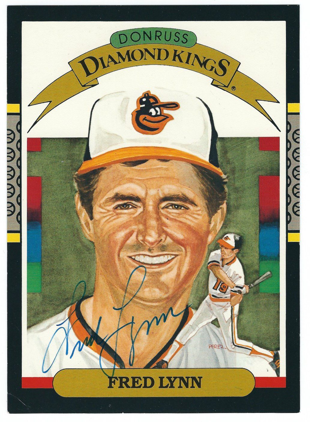 Autographed  Fred Lynn 1987 5x7 Donruss Diamond King