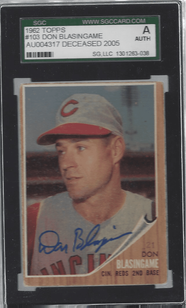 Autographed 1962 Topps Don Blasingame Cincinnati Reds #103 SGC Slabbed