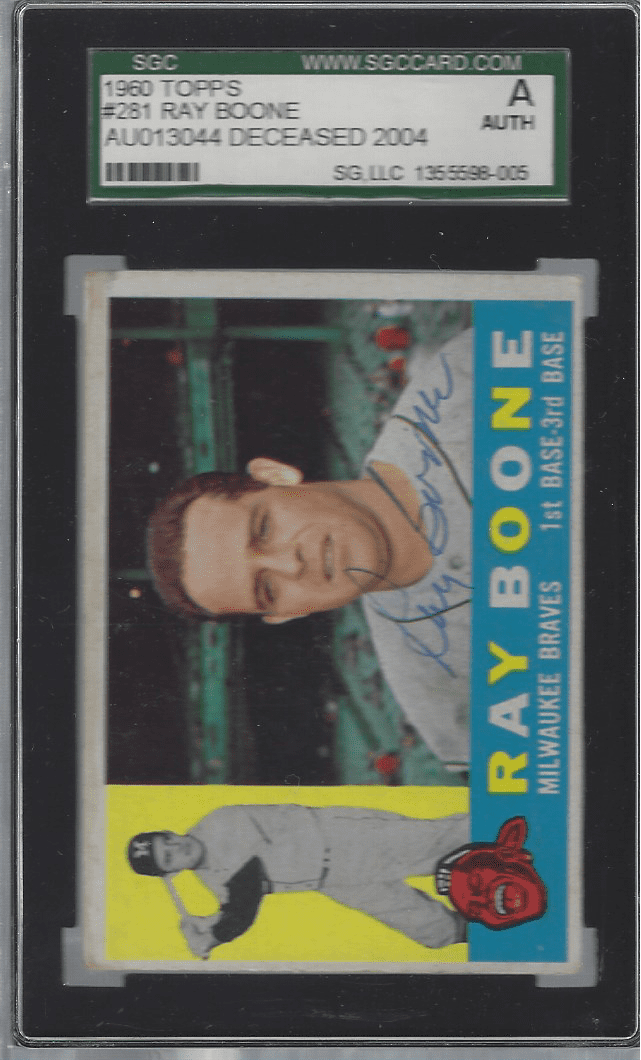 Autographed 1960 Topps Ray Boone Milwaukee Braves #281 SGC Slabbed