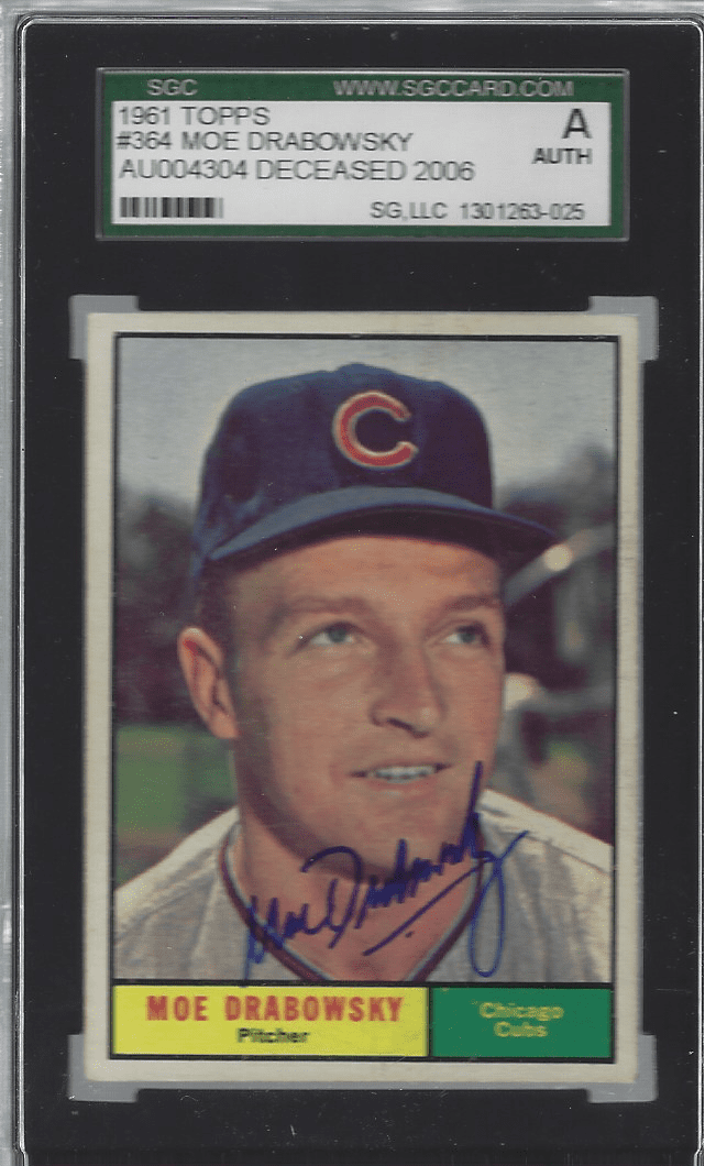 Autographed 1961 Topps Moe Drabowsky Chicago Cubs #364 SGC Slabbed