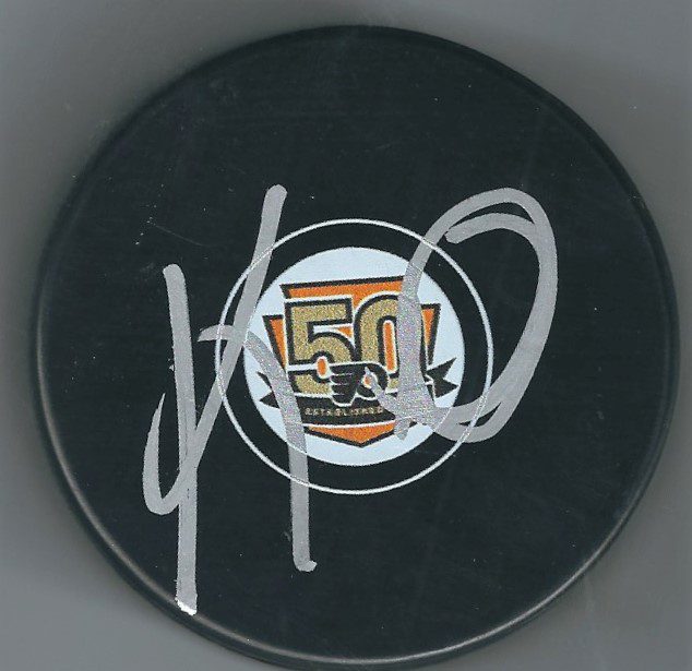 Autographed KEN HITCHCOCK Philadelphia Flyers 50th Anniversary Hockey Puck