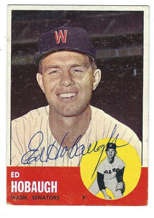 Autographed ED HOBAUGH 1963 Topps Card