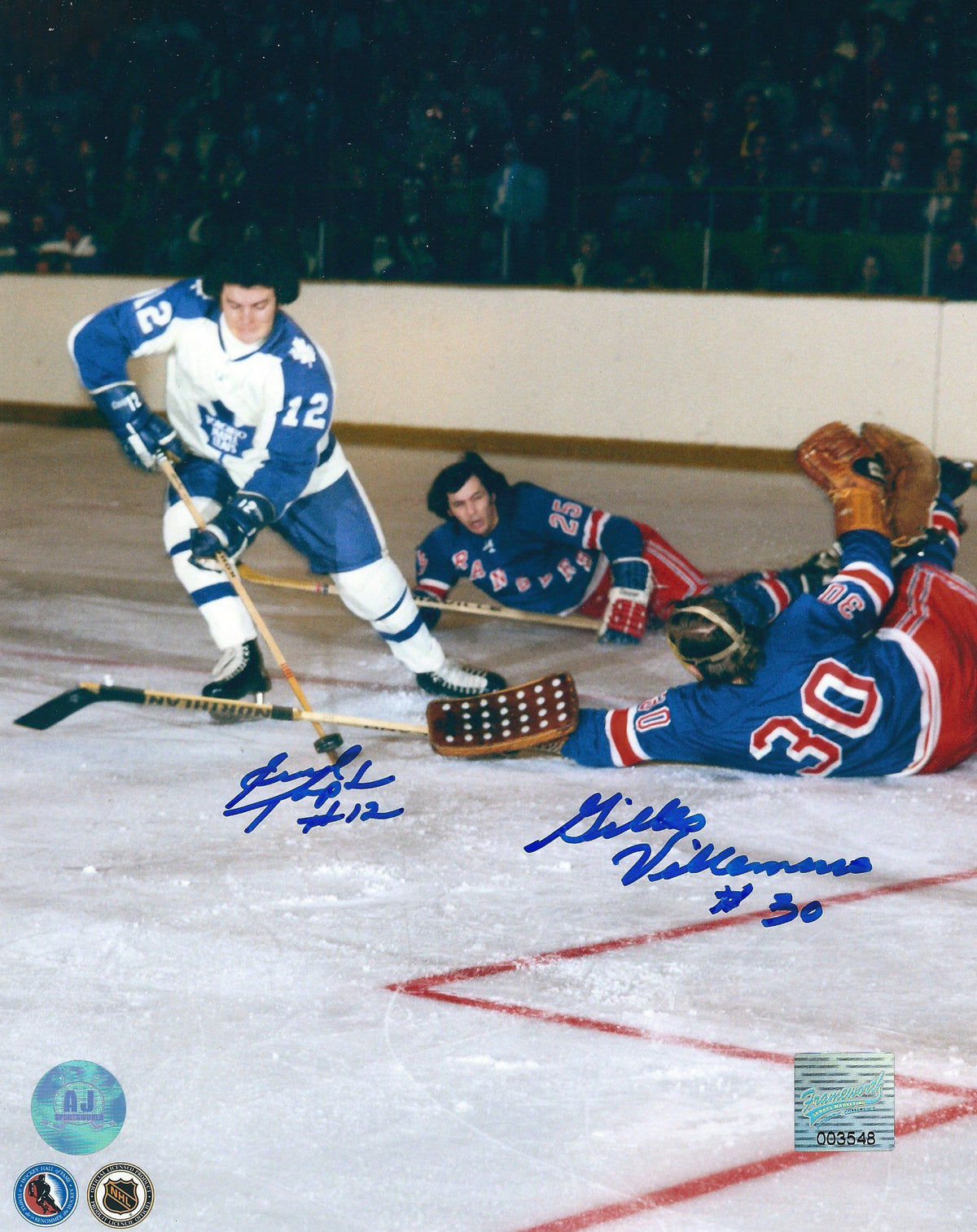 Autographed Errol Thompson Maple Leafs & Gilles Villemure New York Rangers 8x10 Photo