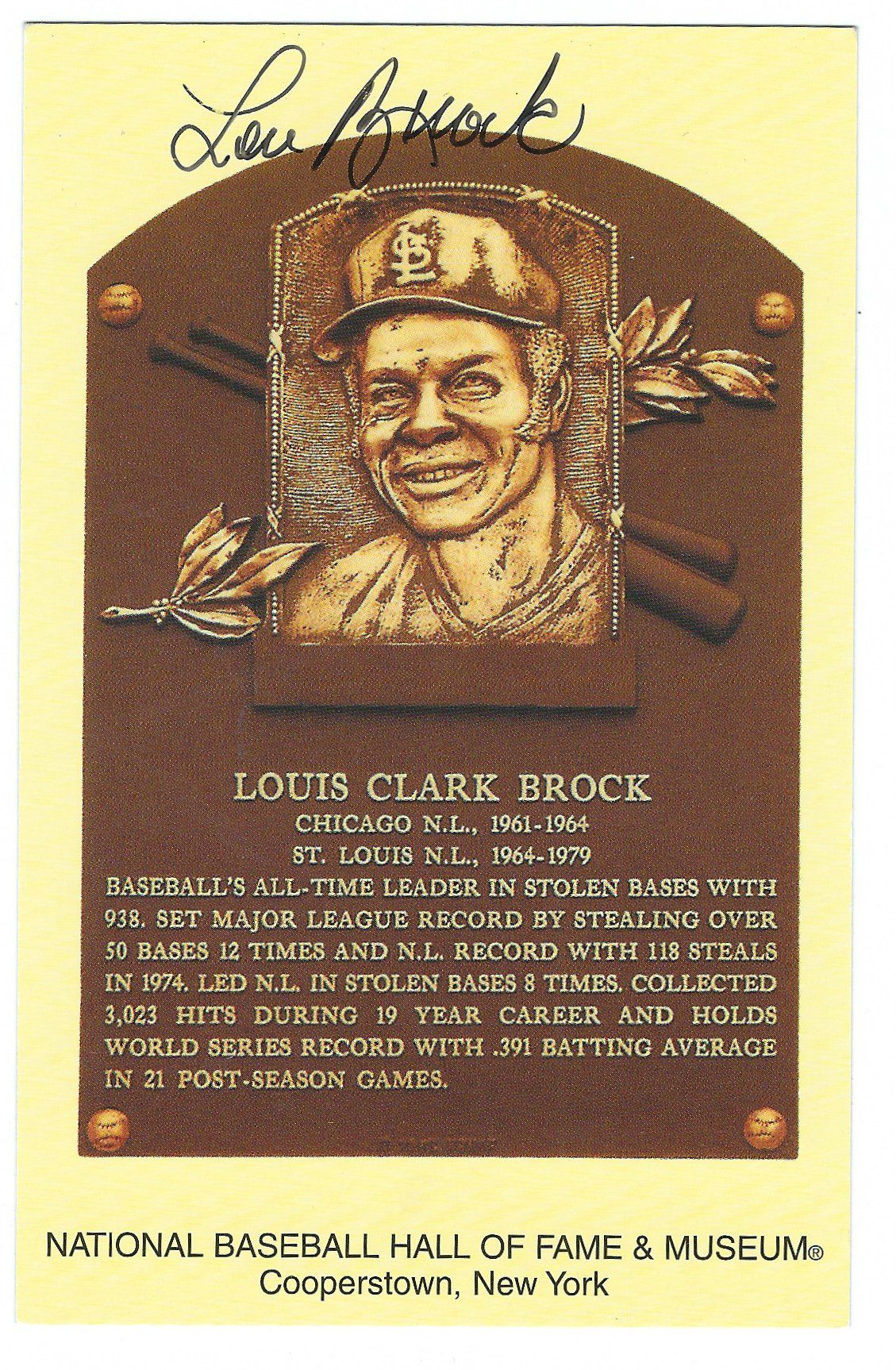 Lou Brock  Hall of Fame Gold Plaque