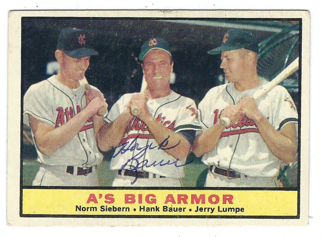 Autographed HANK BAUER 1961 TOPPS Card