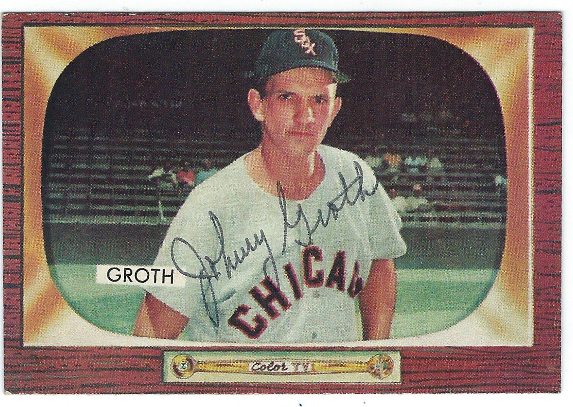 Autographed JOHNNY GROTH 1955 Bowman card
