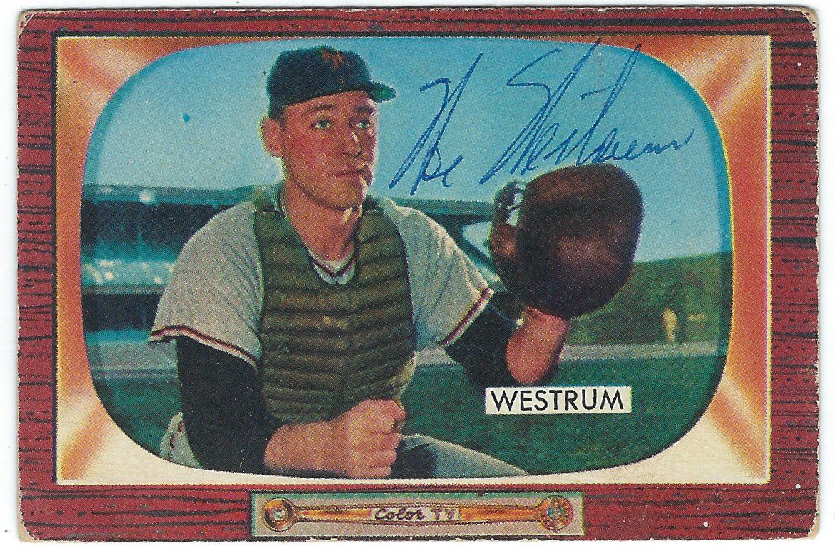 Autographed WES WESTRUM 1955 Bowman card