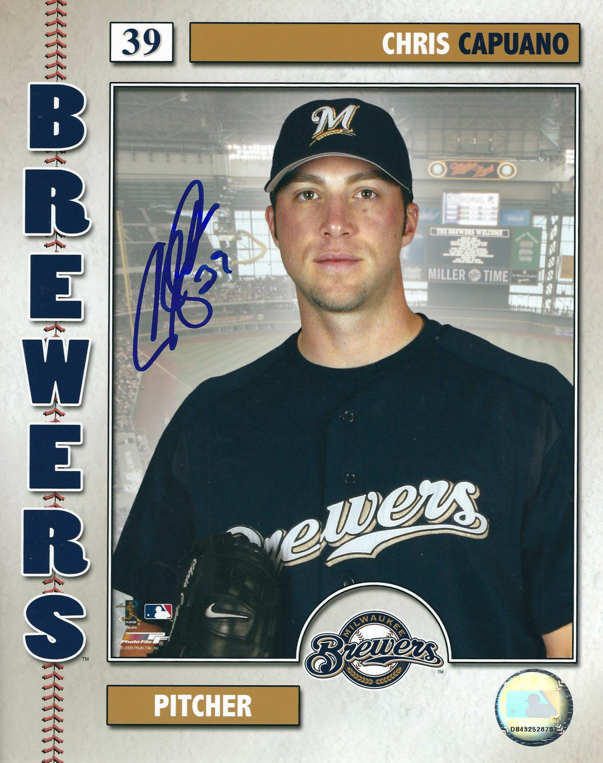 AUTOGRAPHED CHRIS CAPUANO 8X10 Milwaukee Brewers Photo