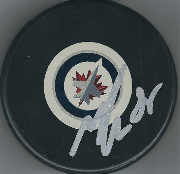Autographed MATHIEU PERREAULT Winnipeg Jets Hockey Puck