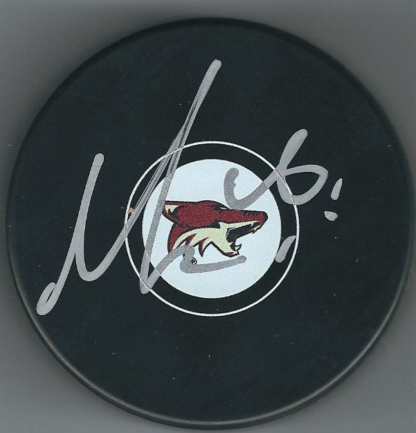 Autographed MAX DOMI Arizona Coyotes Hockey Puck