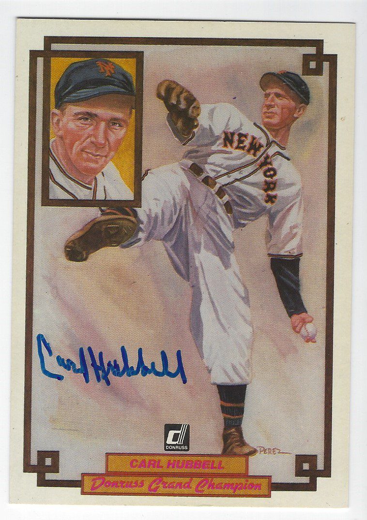Autographed Carl Hubbell New York Giants 1984 TW DONRUSS Champion Card #55