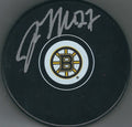 Autographed JOHN MOORE Boston Bruins Hockey Puck