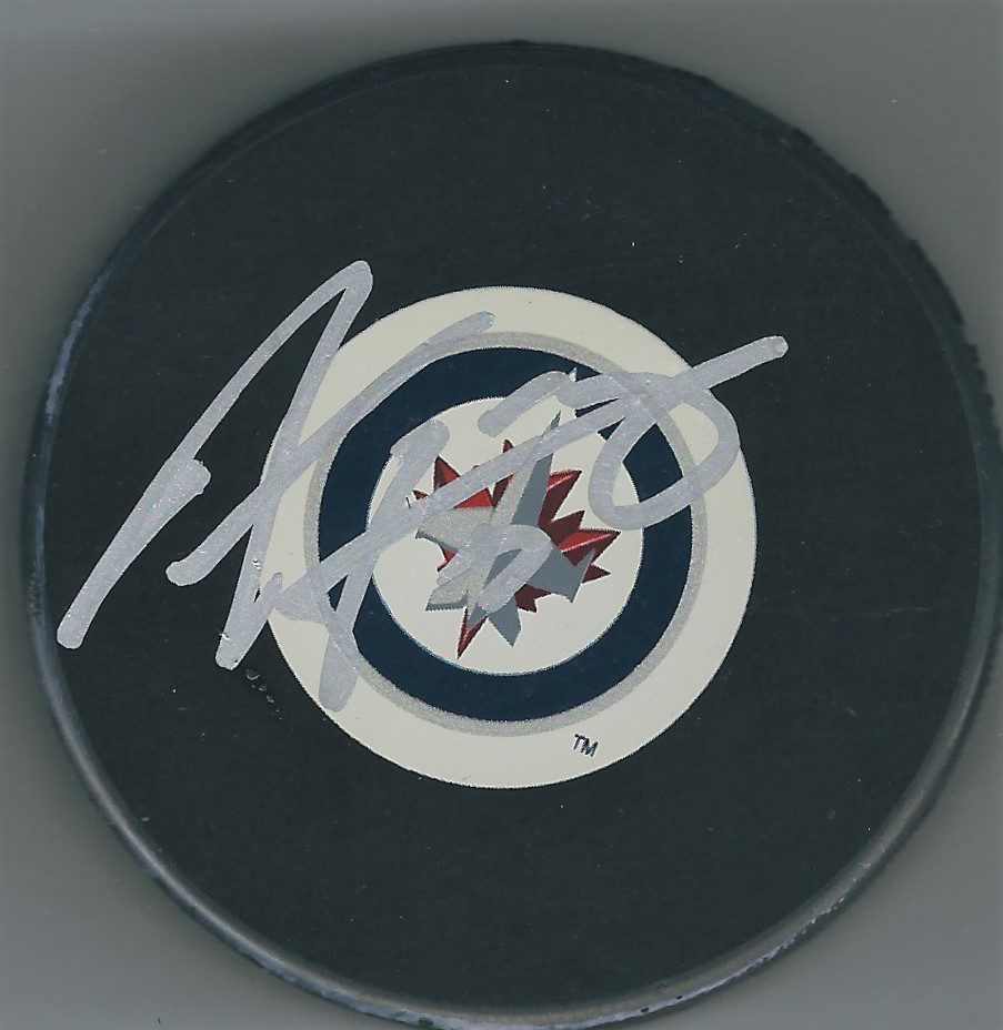 Autographed ADAM LOWRY Winnipeg Jets Hockey Puck