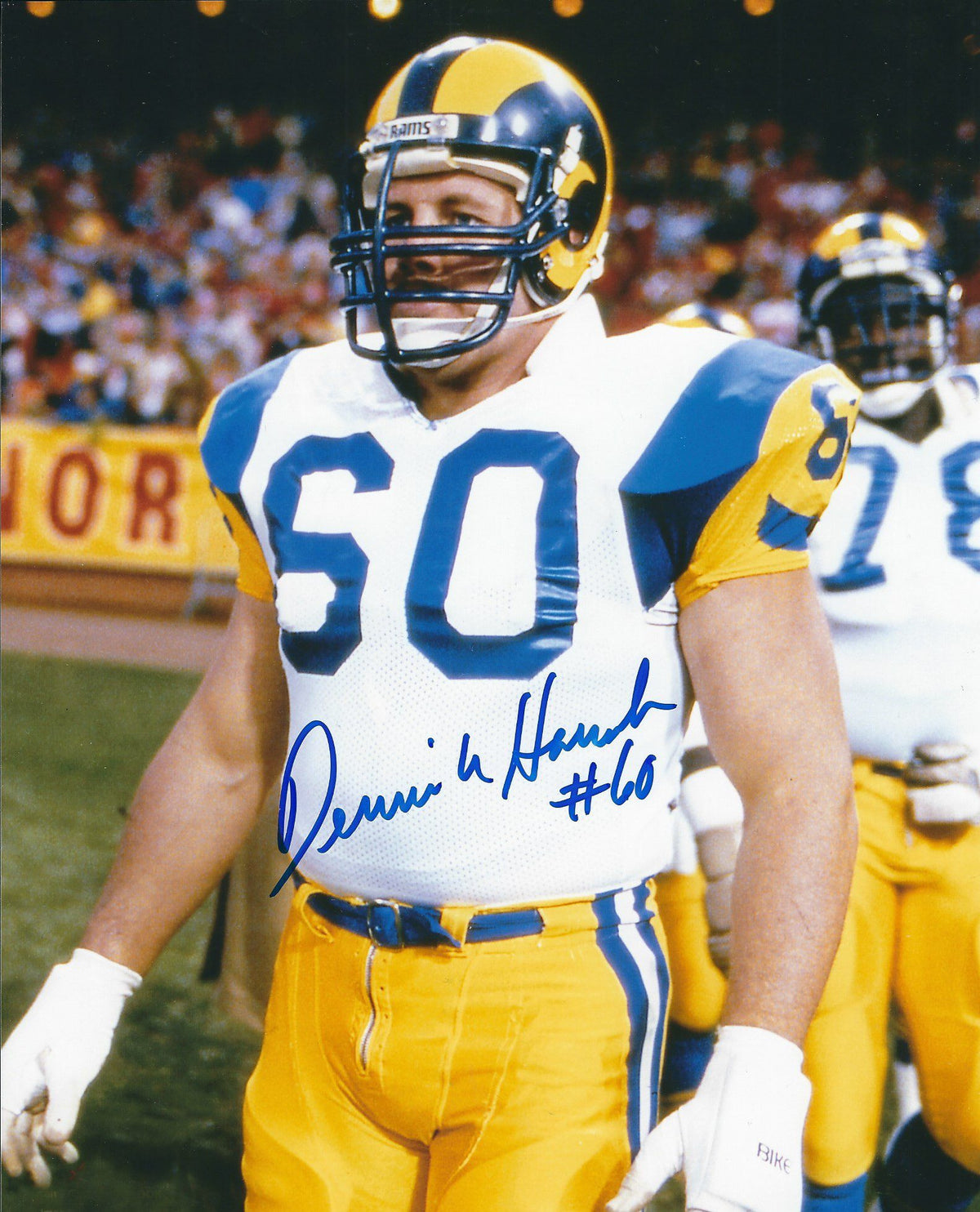 AUTOGRAPHED DENNIS HARRAH 8X10 Los Angeles Rams Photo