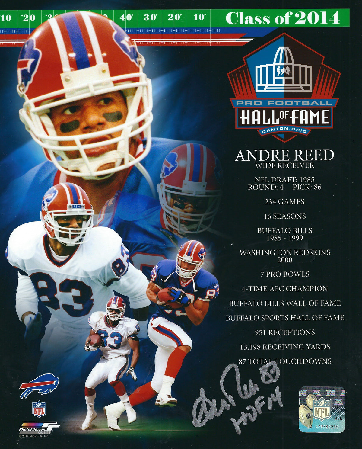Autographed ANDRE REED 8X10 Buffalo Bills Photo