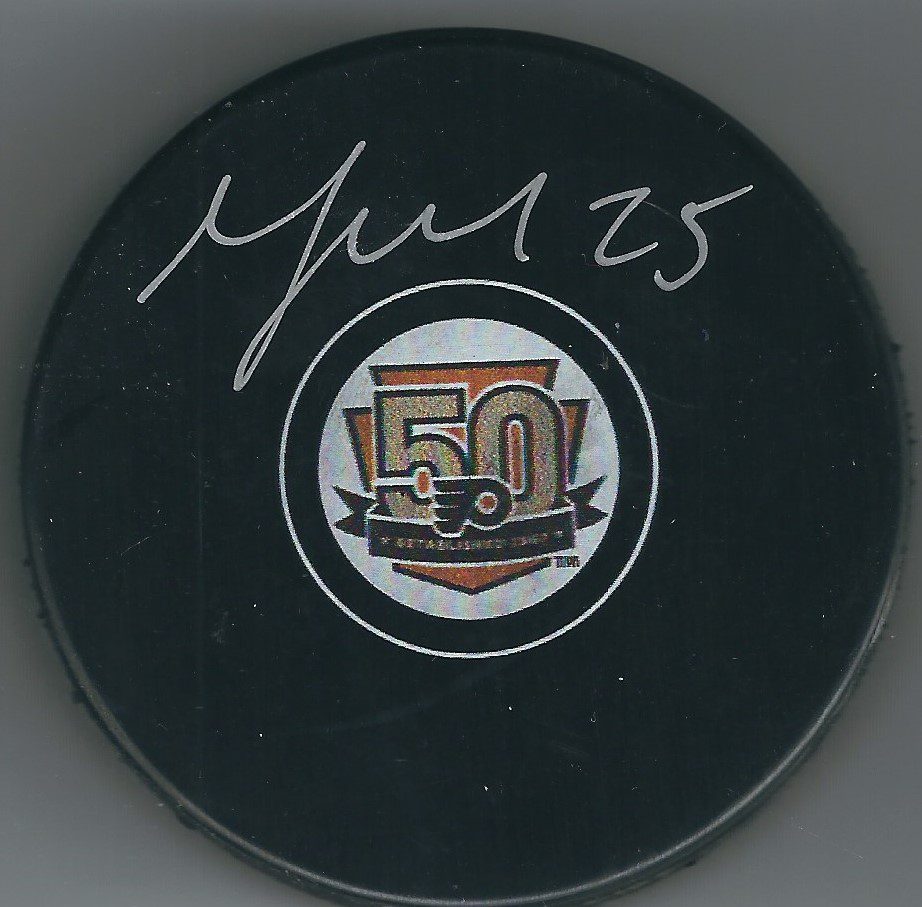 Autographed MAX TALBOT Philadelphia Flyers 50th Anniversary Hockey Puck