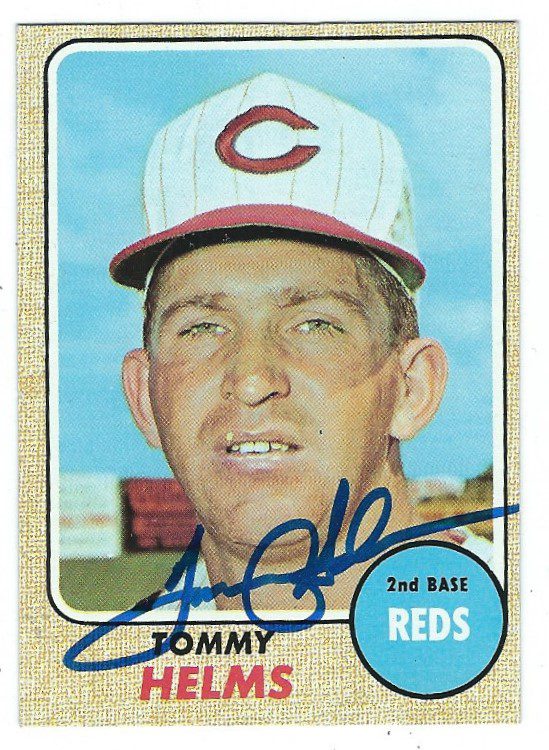 Autographed TOMMY HELMS Cincinnati Reds 1968 Topps Card