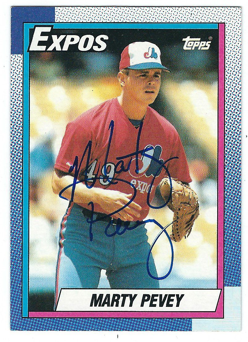 Autographed MARTY PEVEY 1990 Topps Card