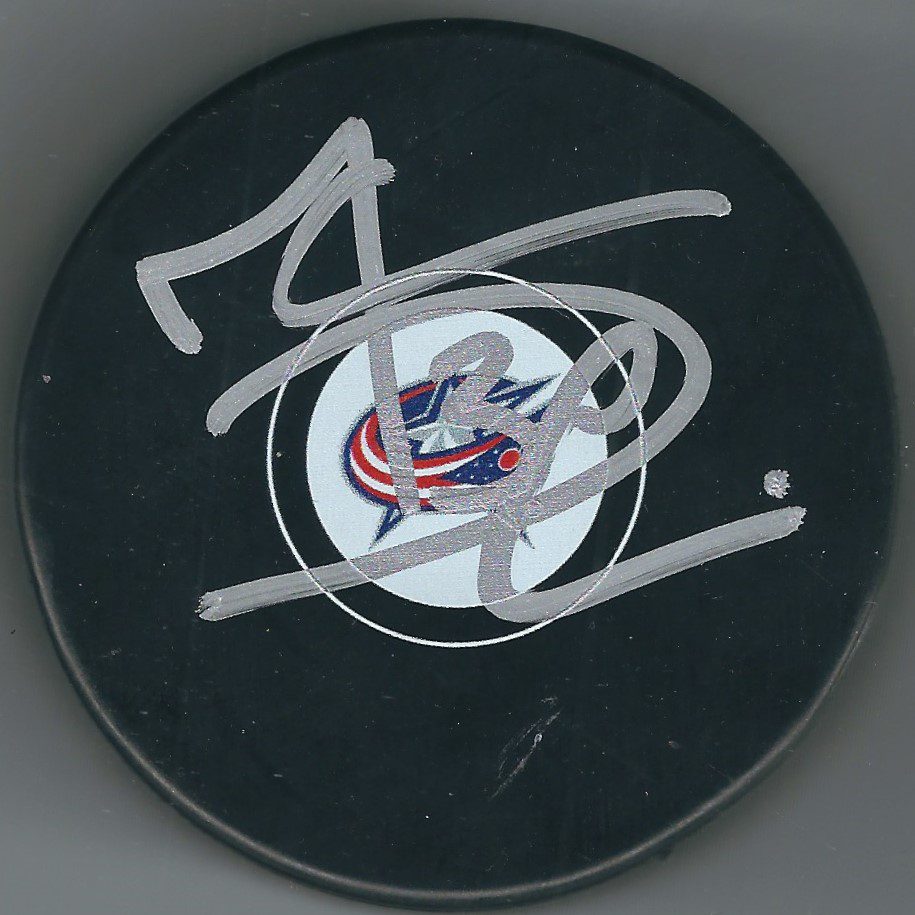 Autographed MARC DENIS Columbus Blue Jackets Hockey Puck