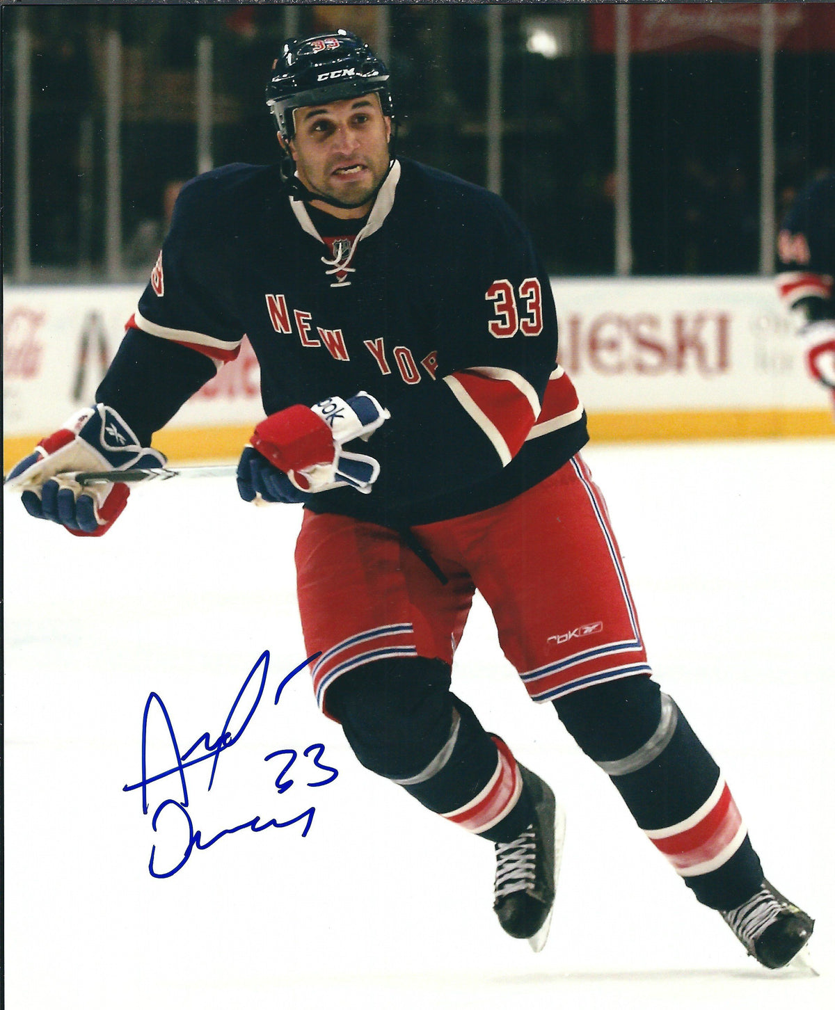 Autographed ANDRE DEVEAUX 8X10 New York Rangers Photo