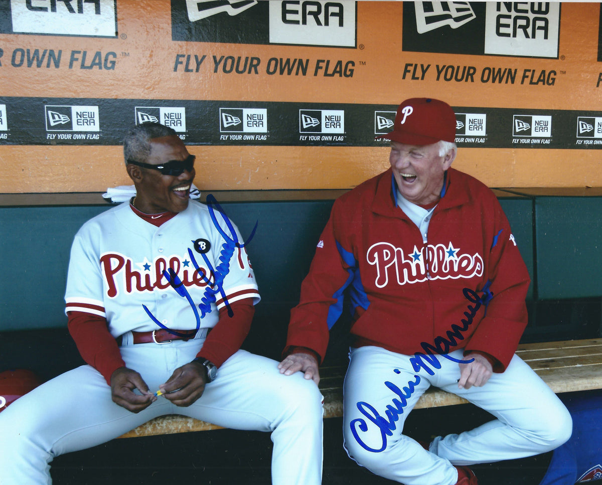 AUTOGRAPHED JUAN SAMUEL &amp; CHARLIE MANUEL 8x10 Philadelphia Phillies Photo